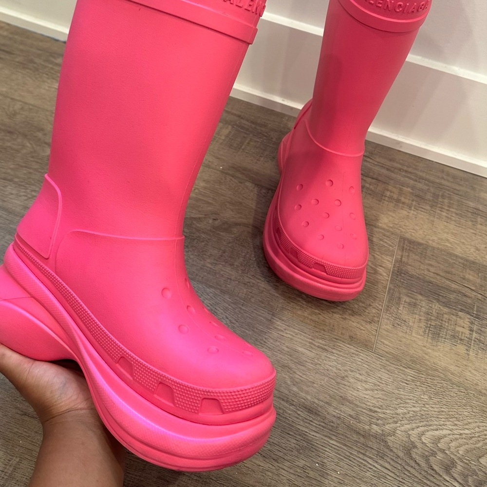 Pink Balenciaga Croc Boots